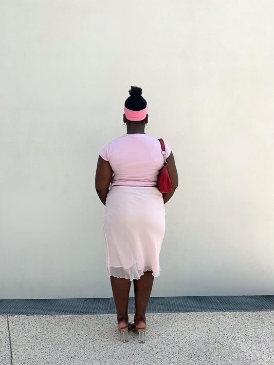 Jupe rose mi-longue