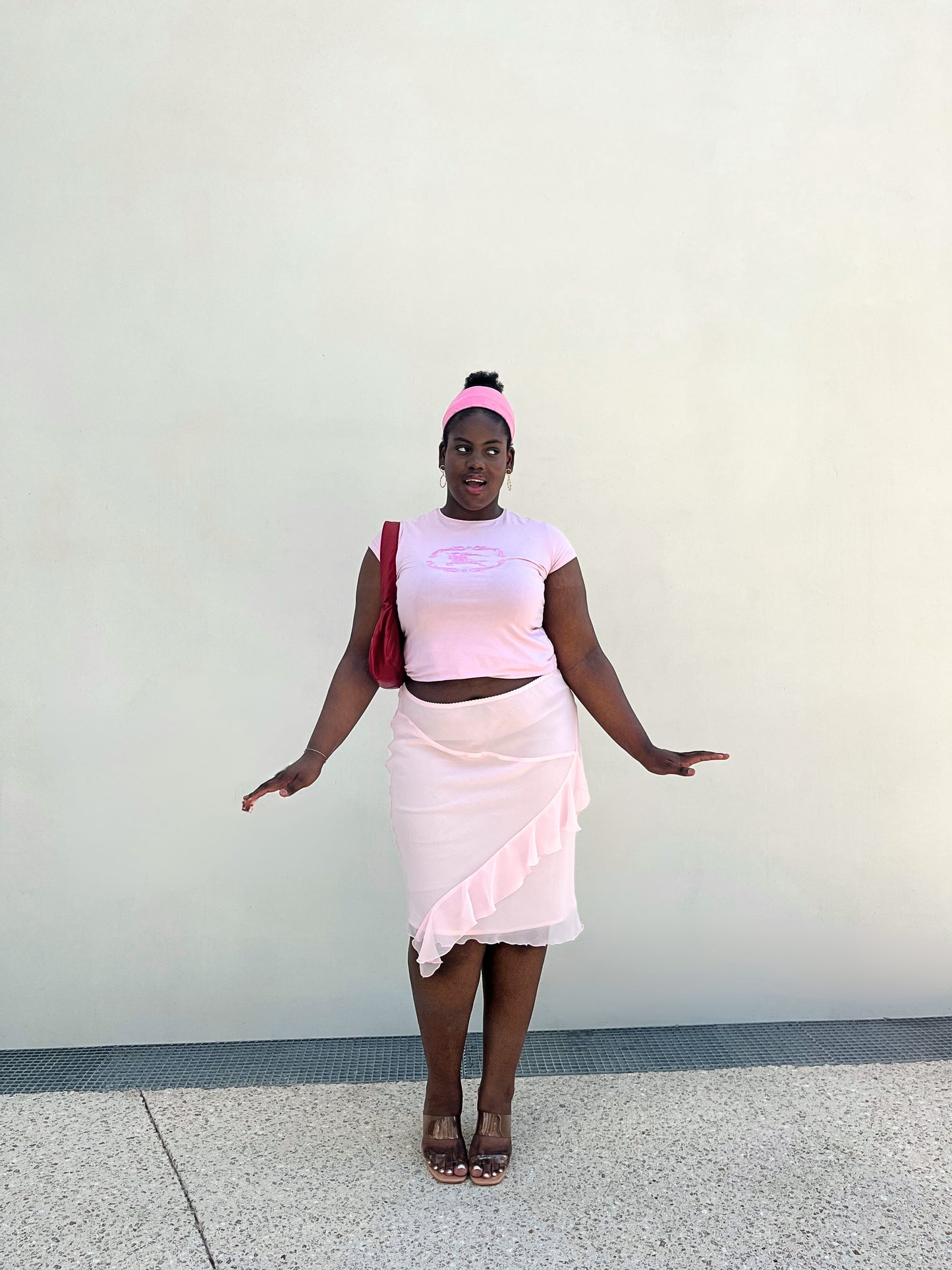 Jupe rose mi-longue