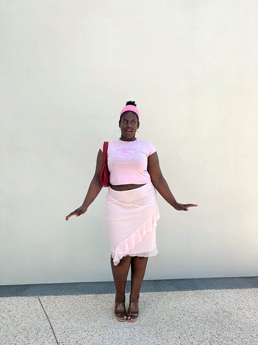 Jupe rose mi-longue